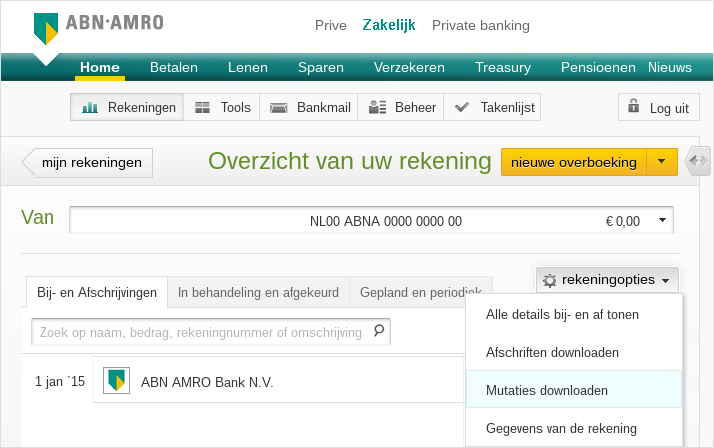 Hoe ABN AMRO exporteren voor Acumulus - Stap 1