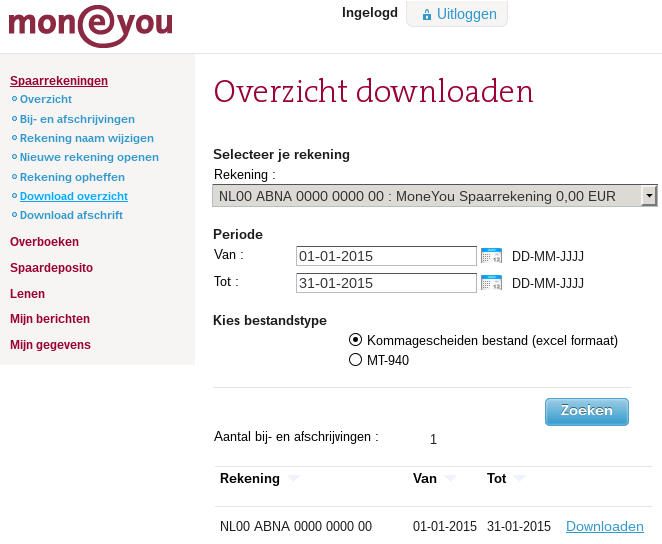 Hoe Moneyou exporteren voor Acumulus