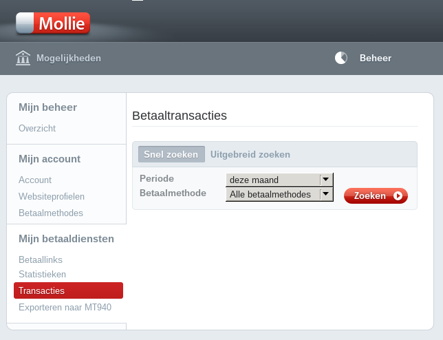 Hoe Mollie exporteren voor Acumulus - Stap 1