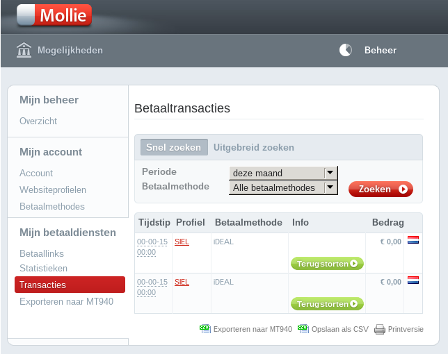 Hoe Mollie exporteren voor Acumulus - Stap 2