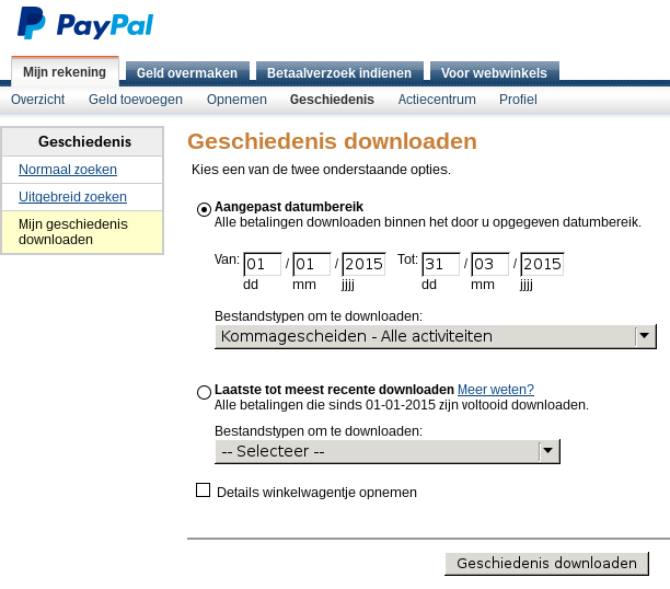 Hoe PayPal exporteren voor Acumulus - Stap 1