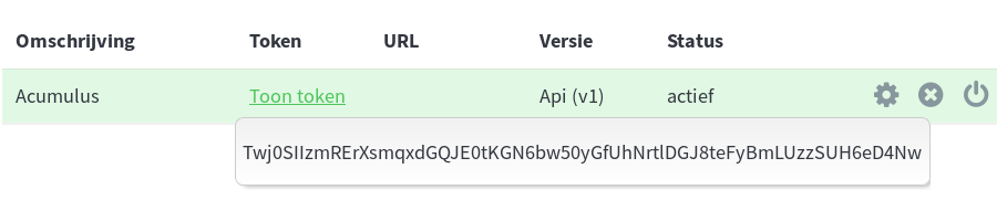 Toon het token. Dit token dient u in Acumulus in te voeren.